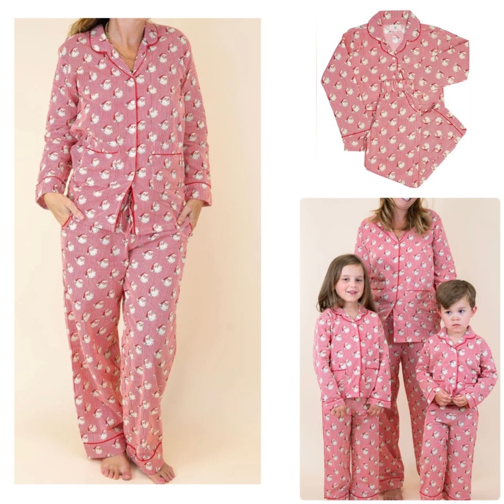 Red Striped Vintage Santa Button Down Ladies Pajama Set